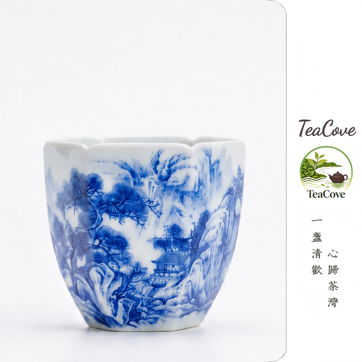Hexagonal Blue-and-White Landscape       100ml   -Jingdezhen porcelain
