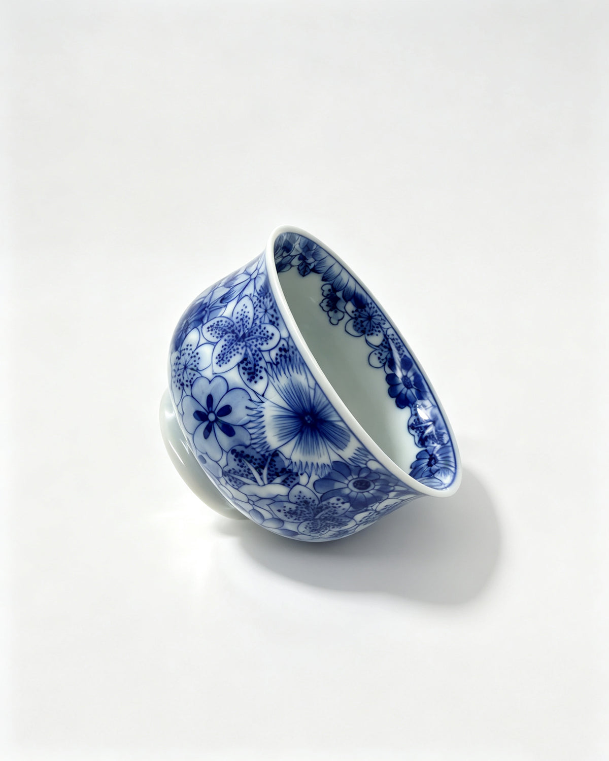 "Butterflies Amidst Flowers" Blue and White Tea Tasting Cup       60ml   -Jingdezhen porcelain