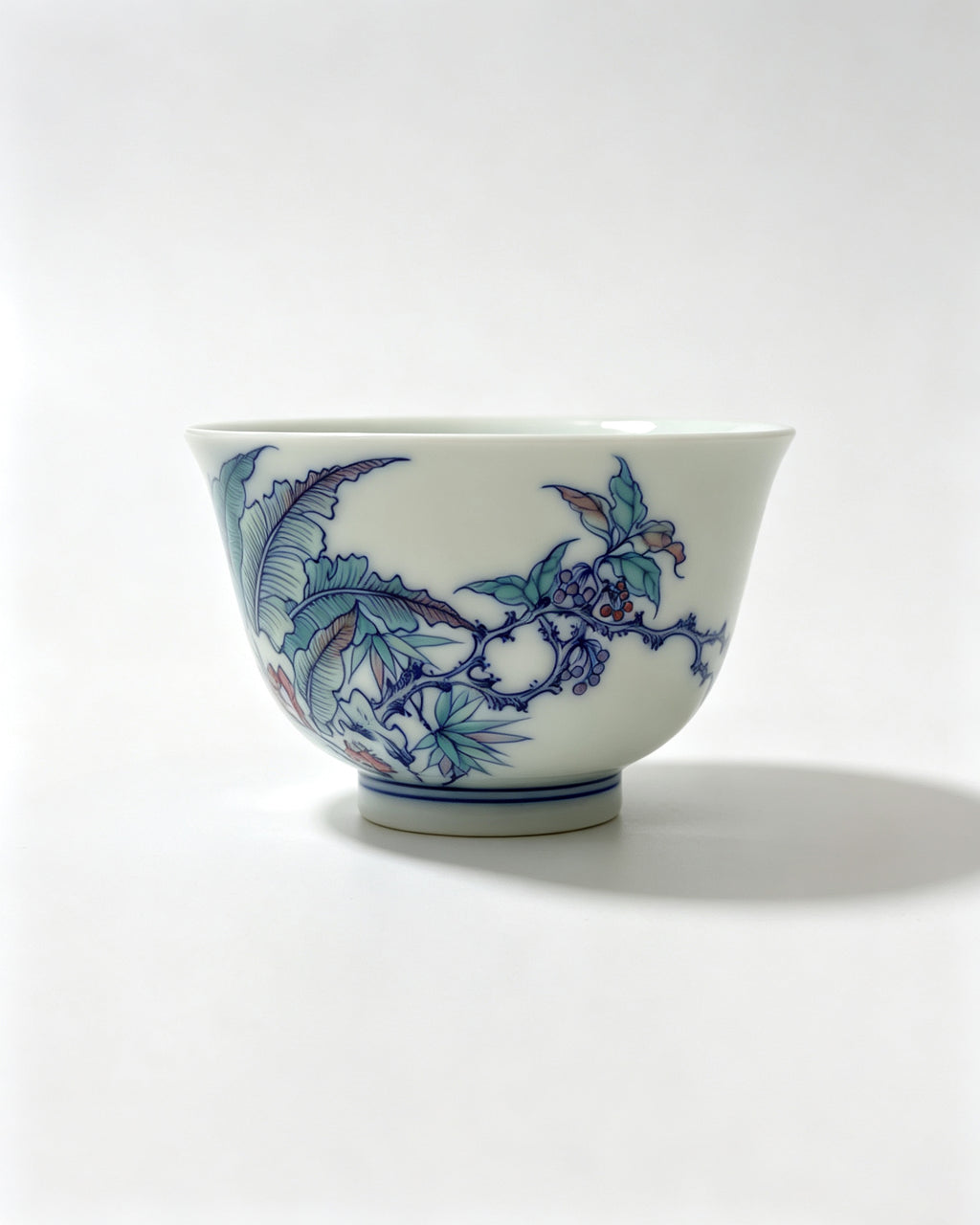 Doucai "Banana Leaf, Butterfly Lingzhi Teacup       110ml   -Jingdezhen porcelain