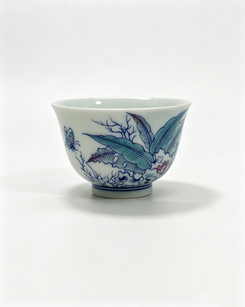 Doucai "Banana Leaf, Butterfly Lingzhi Teacup       110ml   -Jingdezhen porcelain