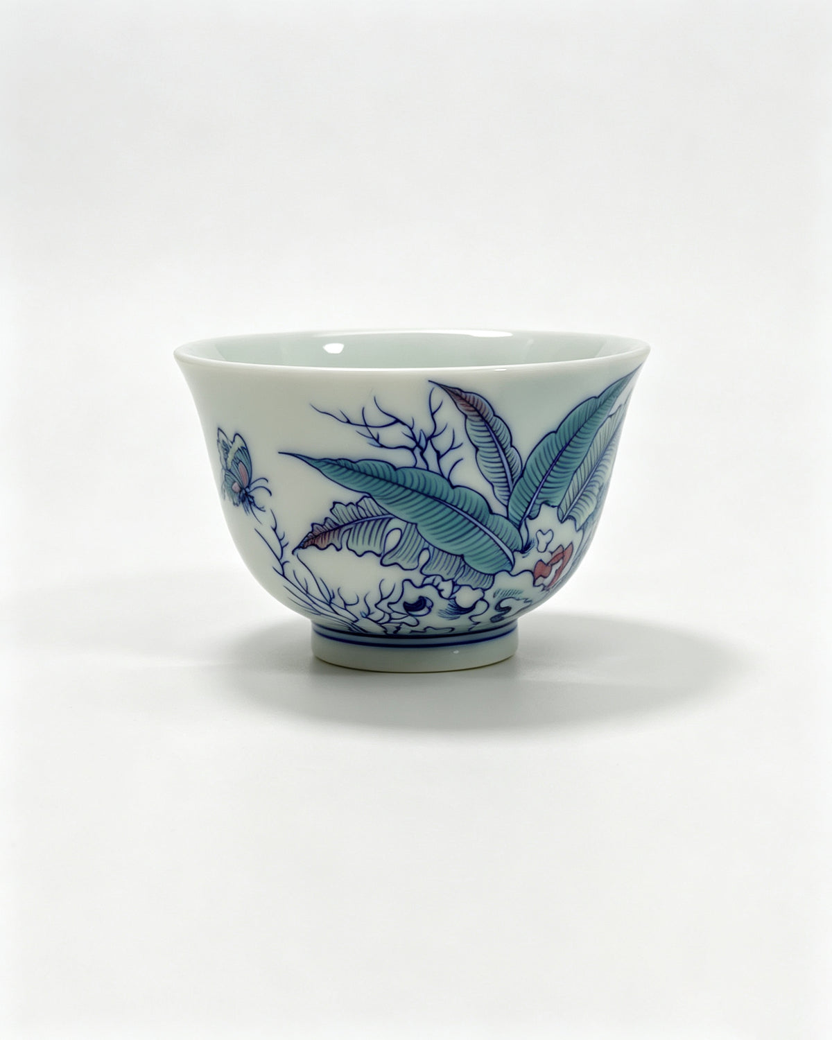 Doucai "Banana Leaf, Butterfly Lingzhi Teacup       110ml   -Jingdezhen porcelain