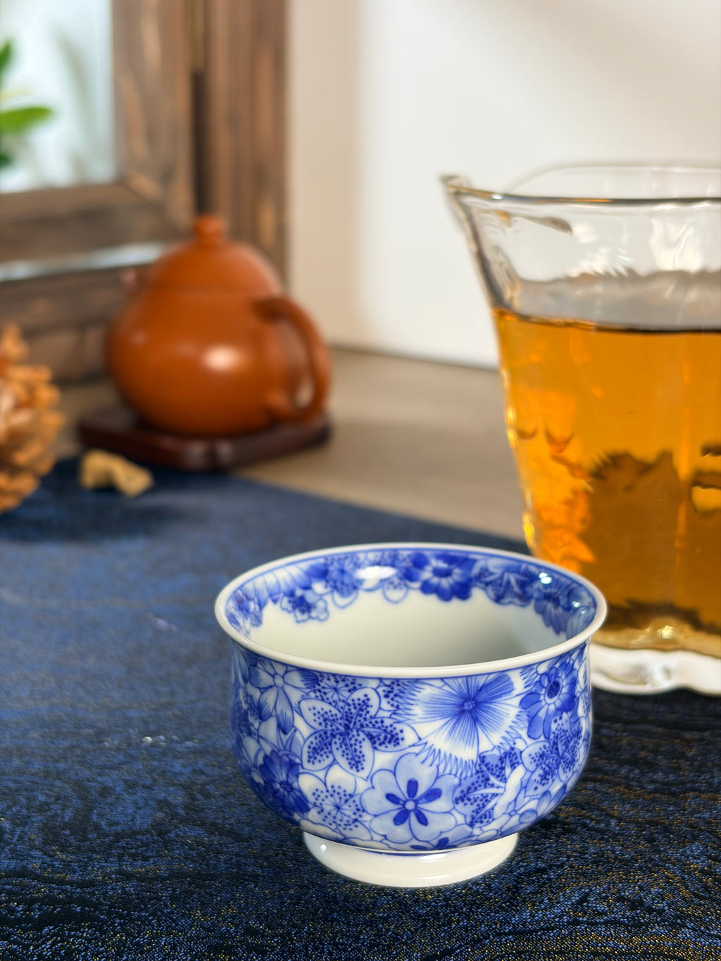 "Butterflies Amidst Flowers" Blue and White Tea Tasting Cup       60ml   -Jingdezhen porcelain