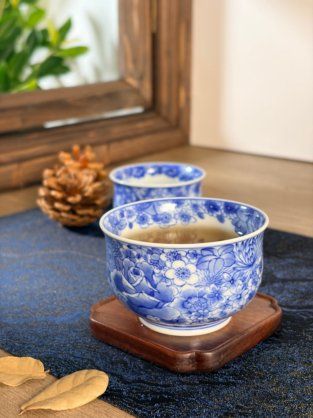 "Butterflies Amidst Flowers" Blue and White Tea Tasting Cup       60ml   -Jingdezhen porcelain