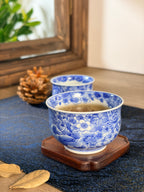 "Butterflies Amidst Flowers" Blue and White Tea Tasting Cup       60ml   -Jingdezhen porcelain