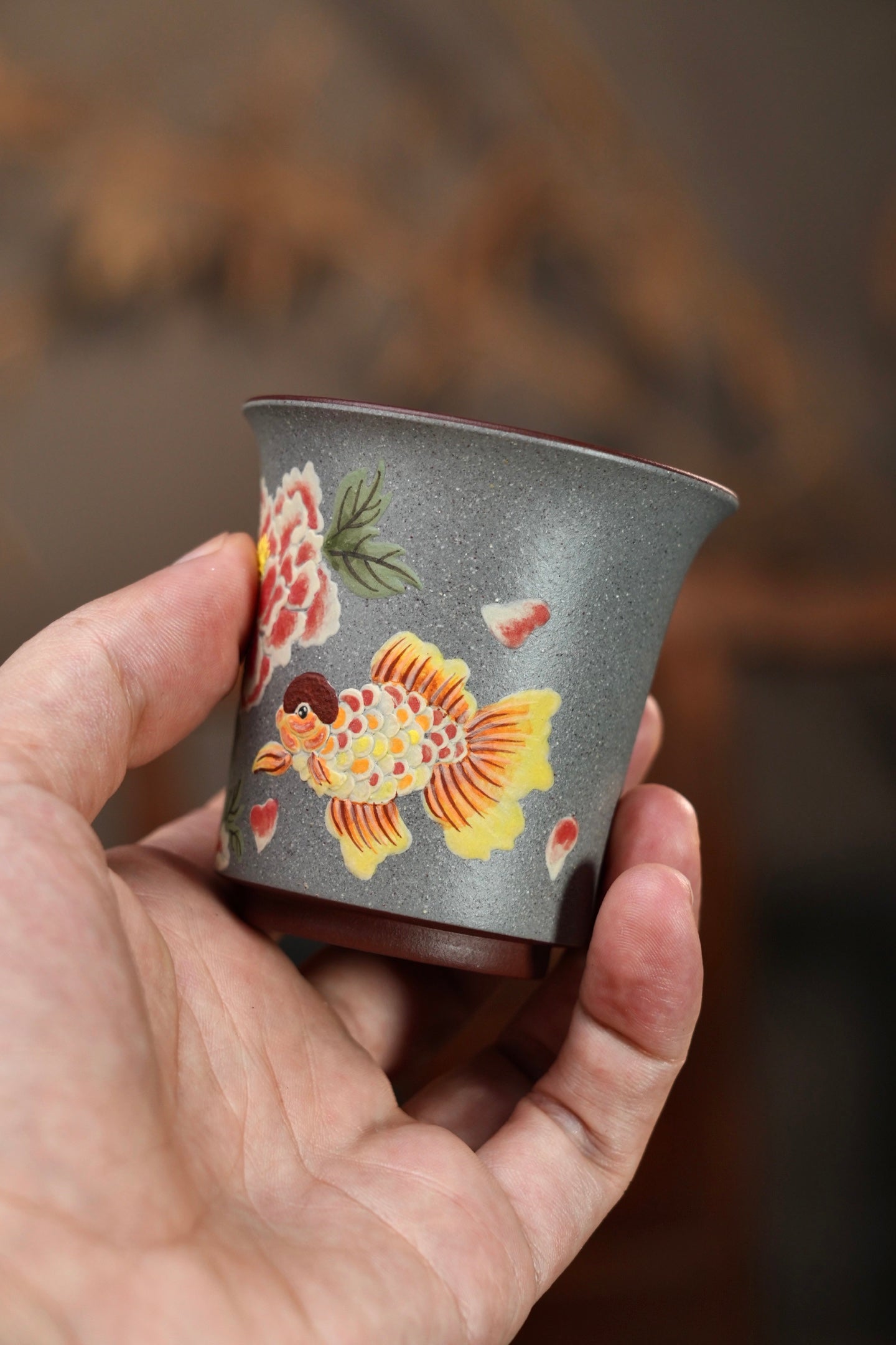 Hua Kai Fu Gui    100cc  - Yixing Zisha Purple Clay  Cup
