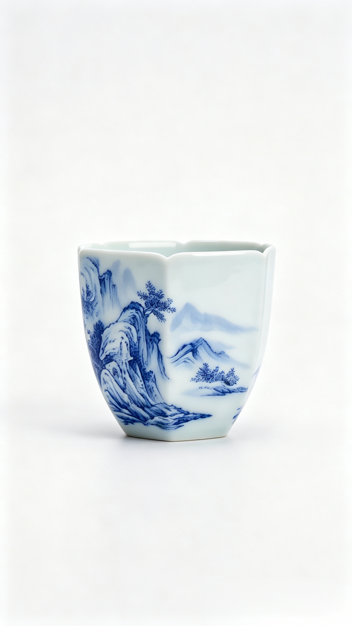 Hexagonal Blue-and-White Landscape       100ml   -Jingdezhen porcelain