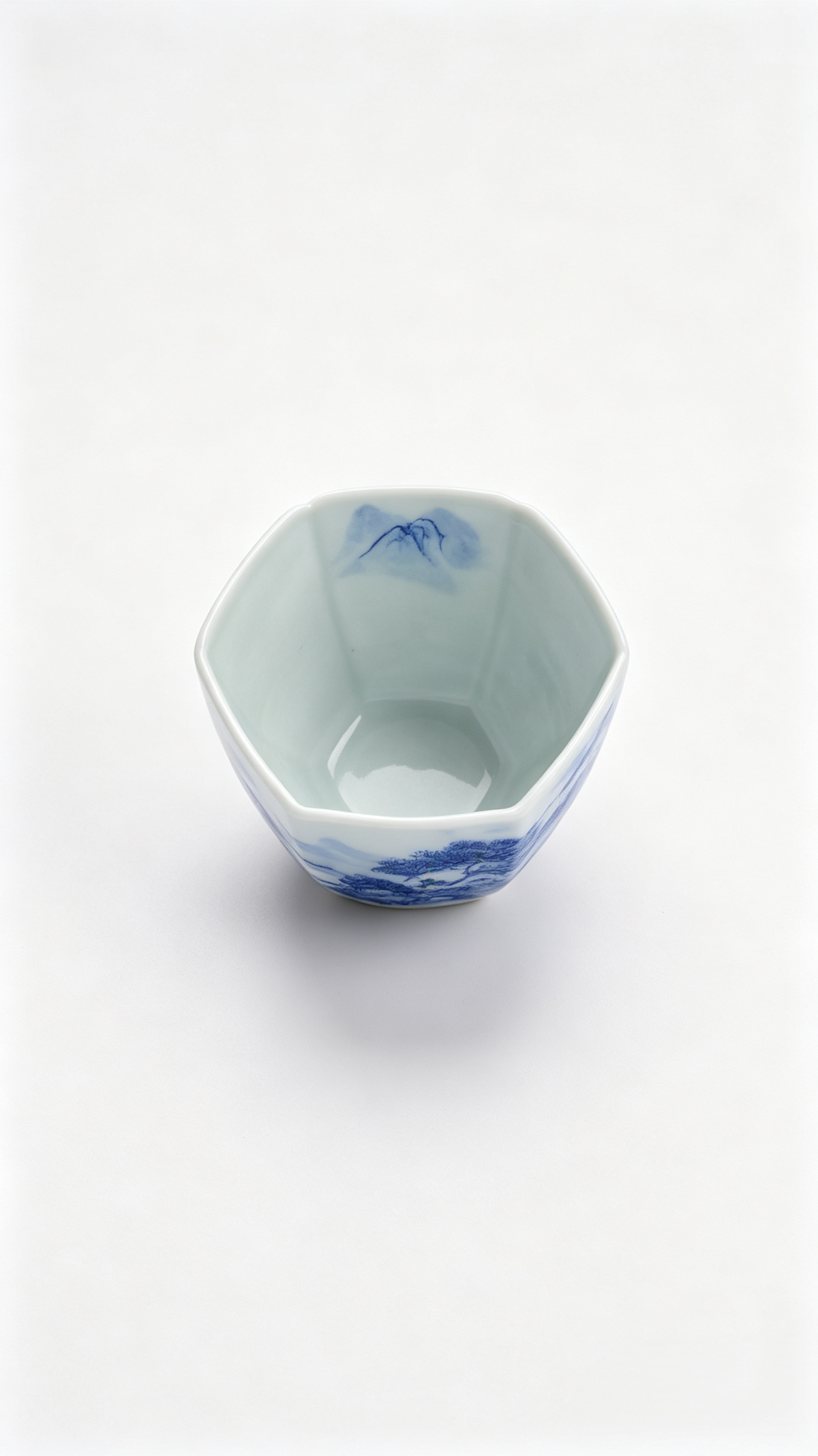Hexagonal Blue-and-White Landscape       100ml   -Jingdezhen porcelain