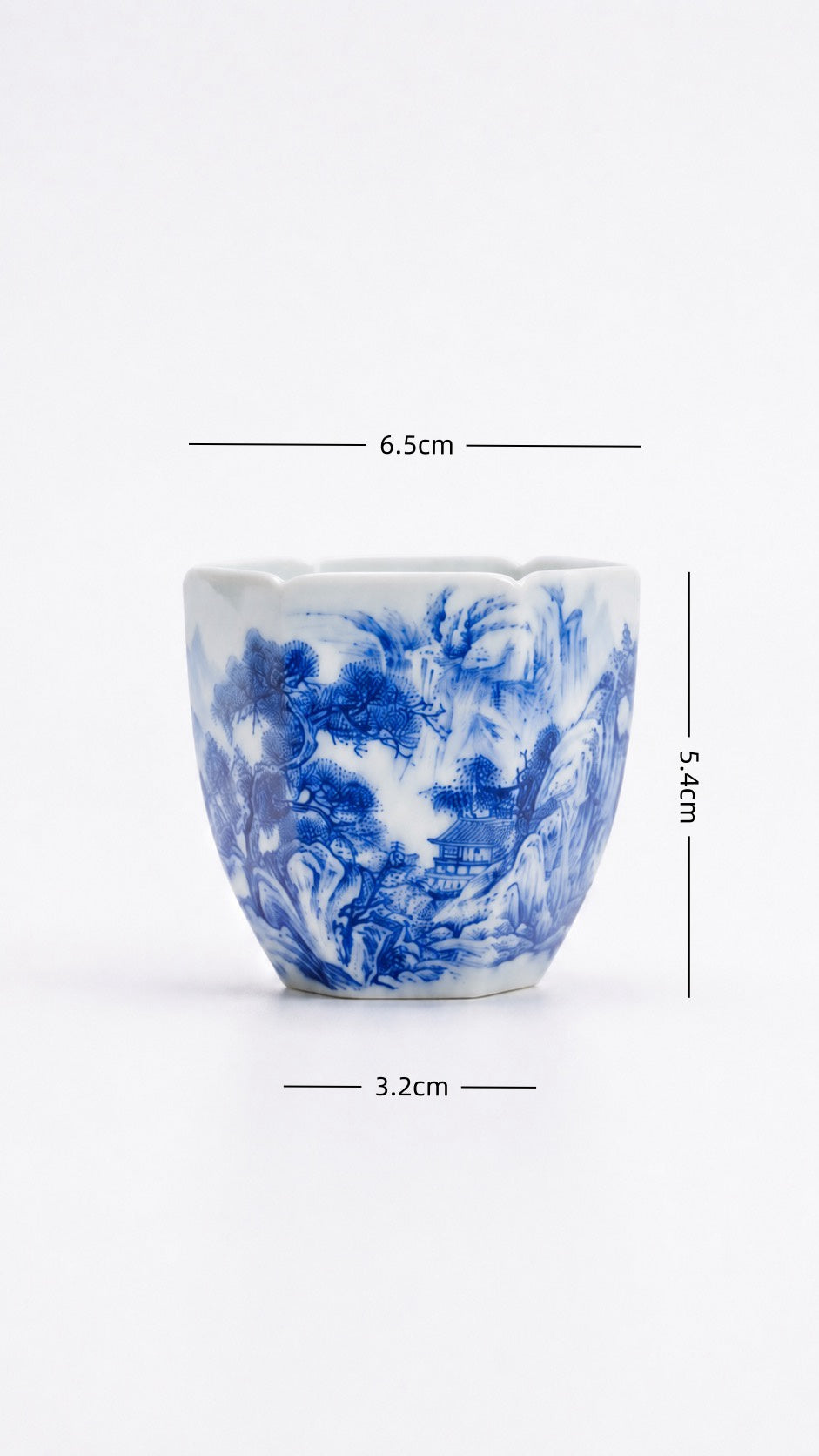 Hexagonal Blue-and-White Landscape       100ml   -Jingdezhen porcelain
